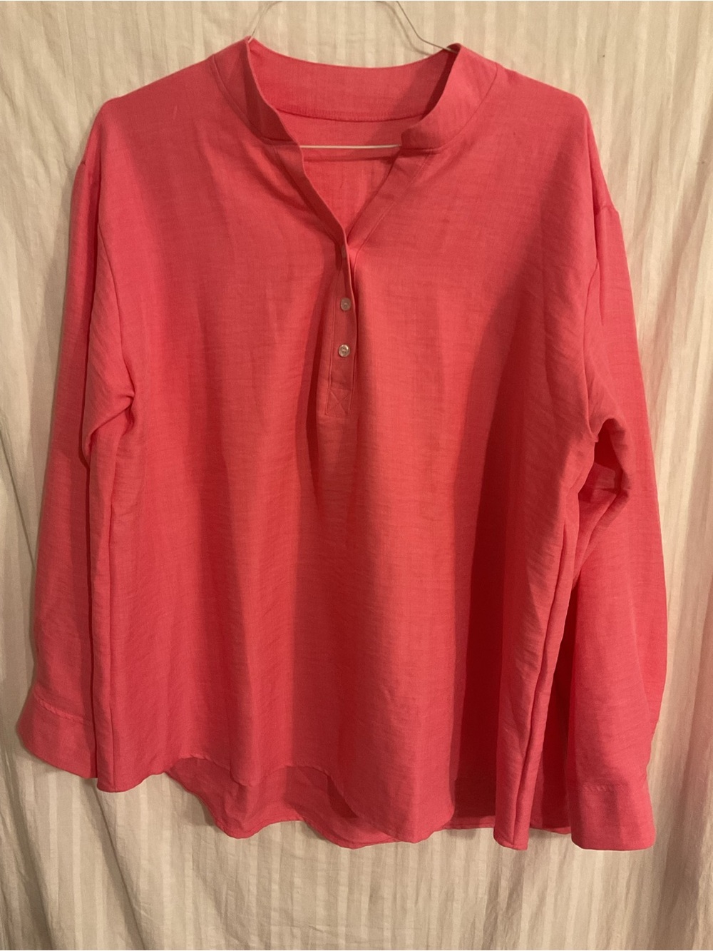 Women's New Coral Button-Neck Long Sleeve Oversized Tunic 2XL